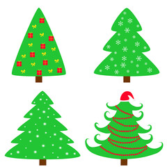 set of christmas trees on white background, natural background