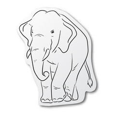 Vector illustration black line hand drawn of elephant on cut paper with shadow isolated on white background
