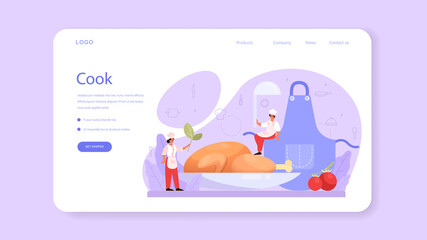 Cook or culinary specialist web banner or landing page. Chef in apron