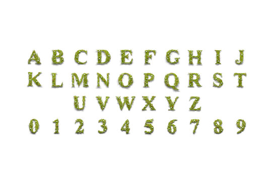 Decorative capital aphabet and numbers, xmas font mockup set isolated