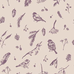 Hand drawn autumn nature seamless pattern