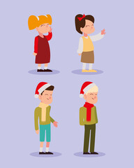 merry christmas people character season celebration icons