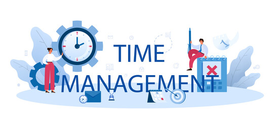 Time management typographic header. Business people work time