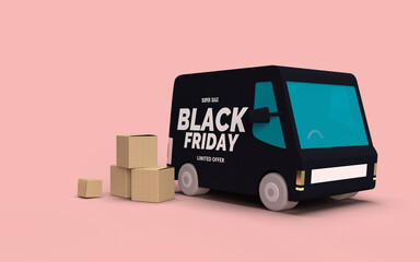 Illustration d'un véhicule de livraison. Concept du black friday. livraison de colis à domicile acheté en boutique ou sur internet