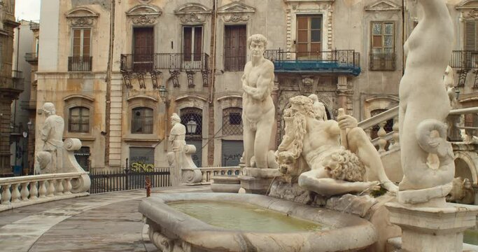 View of Pretoria fountain in Palermo,  the most monumental fountain of Palermo