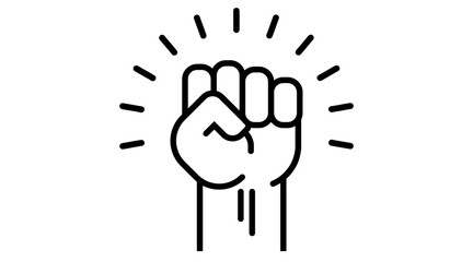 Fist up power Concept of protest, rebel, political demands, revolution, unity, cooperation, lives matter, don t give up. vector icon isolated. Hand raised air, election.