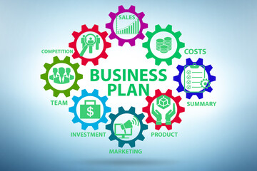 Business plan concept illustration with key elements