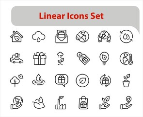 set of ECOLOGY icons, vector lines contains such icons as an electric car, global warming, forest, eco, watering plants, plants and much more. Editable stroke, ecology