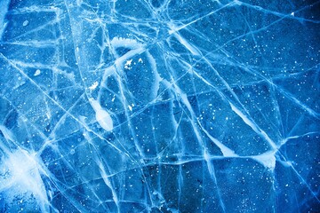 Deep Blue cracked ice winter season surface