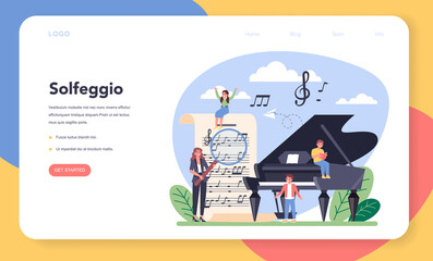 Music education course web banner or landing page. Young performer
