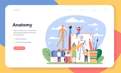 Obraz premium Art school education web banner or landing page. Student holding