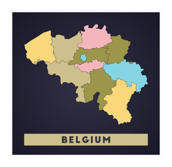 Belgium map. Country poster with regions. Shape of Belgium with country name. Stylish vector illustration.