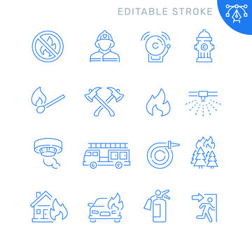 Fire related icons. Editable stroke. Thin vector icon set