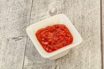 Tomato spicy sauce in the bowl