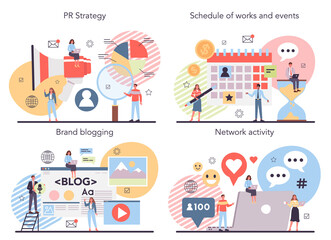 Brand promotion set. Customer attention and business communication