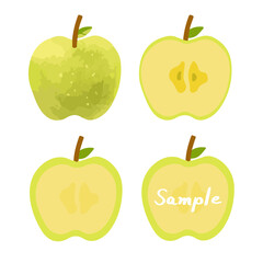 青りんごの手描きイラストセット（全体、断面、フレーム版）