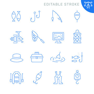 Fishing Related Icons. Editable Stroke. Thin Vector Icon Set