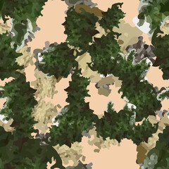 Forest camouflage of various shades of beige, green and brown colors