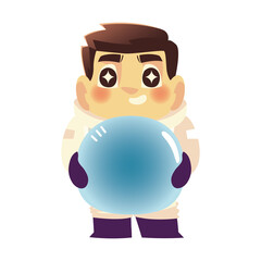 cute astronaut with helmet and suit cartoon space