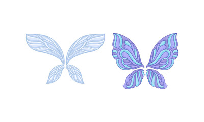 Open Butterfly Wings Isolated on White Background Vector Set