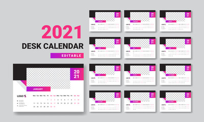 Fototapeta na wymiar Modern colorful desk calendar design template, 2021 editable calendar design, modern corporate business calendar design