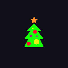 Funny drawing of a Christmas tree with colored balls. Icon to congratulate the holidays. Editable vector.