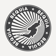 Bequia round logo. Vintage travel badge with the circular name and map of island, vector illustration. Can be used as insignia, logotype, label, sticker or badge of the Bequia.