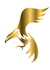 Golden vector symbol of eagle that is flying.