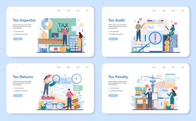 Obraz na płótnie Canvas Tax inspector web banner or landing page set. Idea of accounting