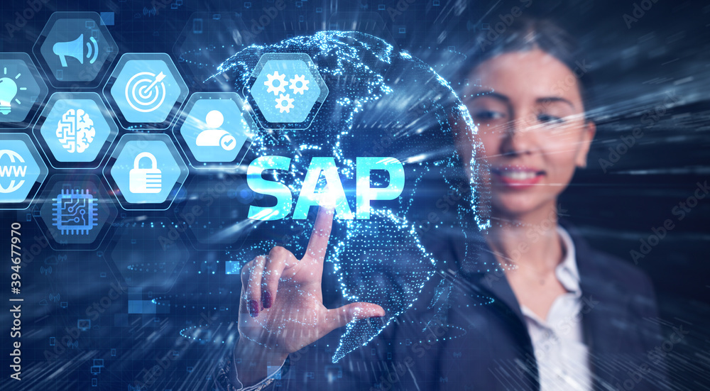 Wall mural sap system software automation concept on virtual screen data center. business, modern technology, i