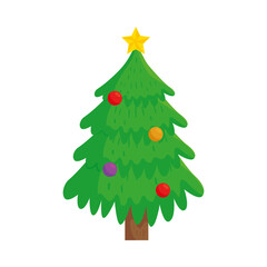 happy merry christmas pine tree decoration vector illustration design
