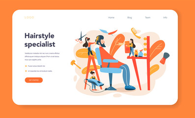 Barber web banner or landing page. Idea of hair and beard care