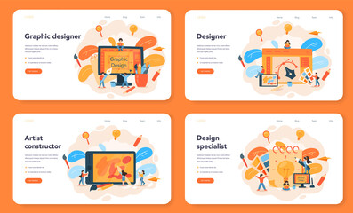 Graphic designer or digital illustrator web banner or landing page