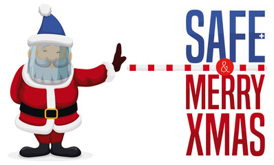 Santa Claus Taking Safe Distancing and Promoting It during Xmas, Vector Illustration