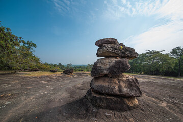 Natural stacked rocks at Wat Phra That Bua Bok Courtyard, Ban Phue District, Udon Thani Province, Thailand