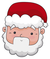 Cute Santa's Face waiting for Christmas Celebration, Vector Illustration