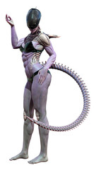 3D Rendering Female Alien on White