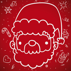 Cute Santa Claus and Doodles over Red Background for Christmas, Vector Illustration