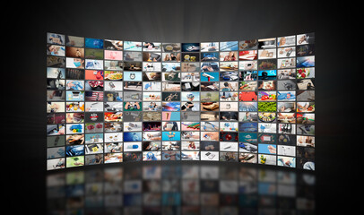 Television streaming, multimedia wall concept - obrazy, fototapety, plakaty