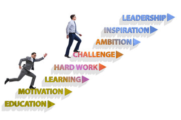 Fototapeta premium Businessman climbing carrer ladder success factors