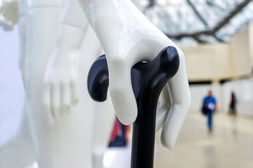 The mannequin's hand holds an orthopedic cane. Exhibition of Equipment for People with Disabilities