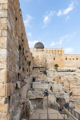 Fototapeta premium The Archaeological site near the outer walls of the Temple Mount in the old city of Jerusalem in Israel