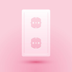Paper cut Electrical outlet icon isolated on pink background. Power socket. Rosette symbol. Paper art style. Vector.