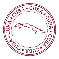 Cuba round rubber stamp with country map. Vintage red passport stamp with circular text and stars, vector illustration.
