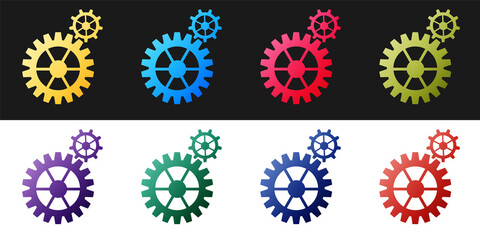 Set Gear icon isolated on black and white background. Cogwheel gear settings sign. Cog symbol. Vector.