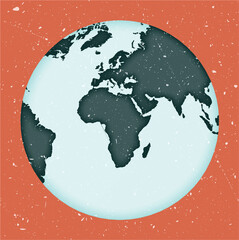 World map poster. Chamberlin projection for Africa projection. Vintage world shape with grunge texture. Elegant vector illustration.