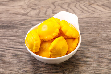 Marinated patissons in the bowl