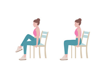 Exercises that can be done at-home using a sturdy chair.
As you inhale, slowly lower your right leg. lift your left knee to your chest, contracting your abdominal muscles.  with Abdominal Tuck posture