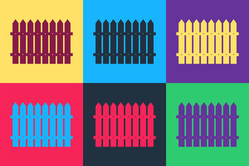 Pop art Fence wooden icon isolated on color background. Garden fence sign. Vector.