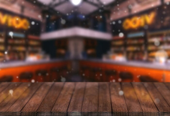 bar interior con efecto glow, tabla de madera en color marron  imagen desenfocada 2